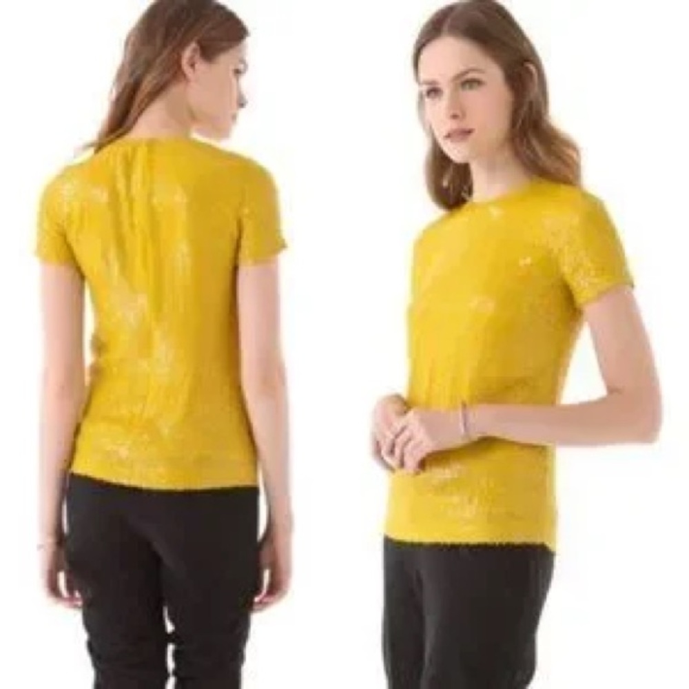 Diane Von Furstenberg Yellow Sequin Short Sleeve Top
